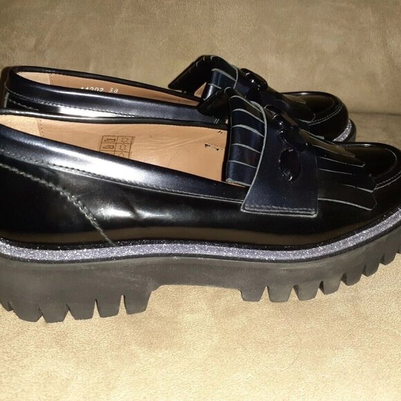 PERTINI-Black Leather Kilties Jeweled Loafers-Lightweight-Size 38/7.5-Excellent - Picture 4 of 7